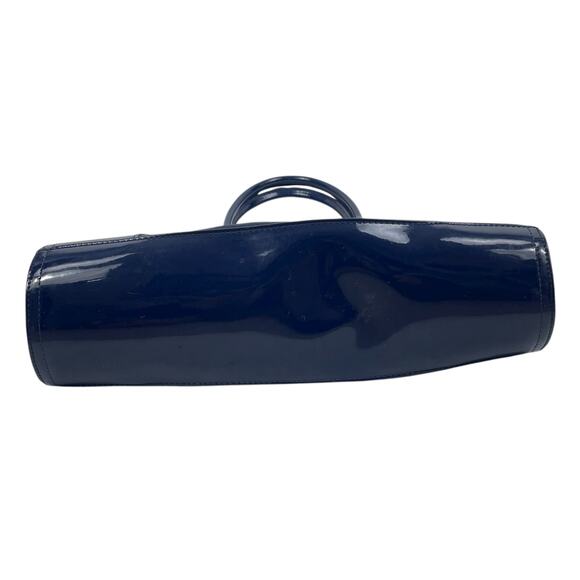 Tory Burch Small Ella Patent Leather Tote Bag Nylon Purse Navy Blue - Picture 6 of 11